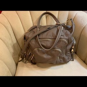 MMS Taupe Crossbody Bag w/5 gold zippered pockets